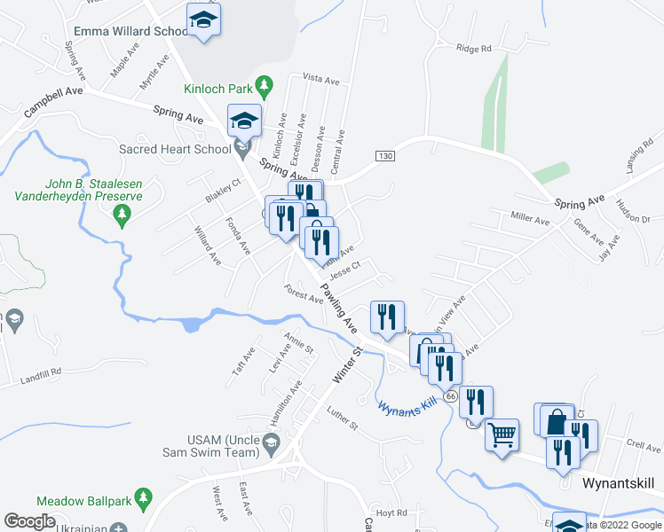 map of restaurants, bars, coffee shops, grocery stores, and more near 4 Plum Avenue in Troy