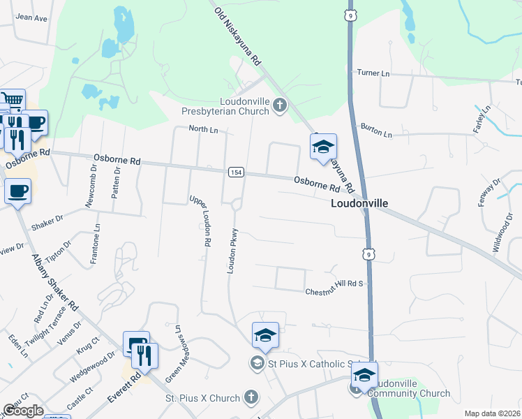 map of restaurants, bars, coffee shops, grocery stores, and more near 33 Cherry Tree Road in Albany