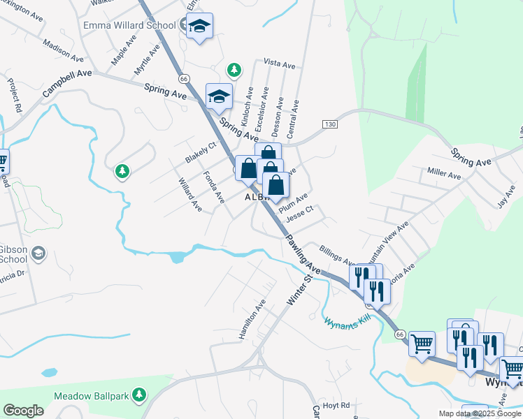 map of restaurants, bars, coffee shops, grocery stores, and more near 99 Ford Avenue in Troy