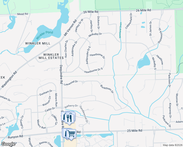 map of restaurants, bars, coffee shops, grocery stores, and more near 2450 Hawthorne Drive South in Macomb County