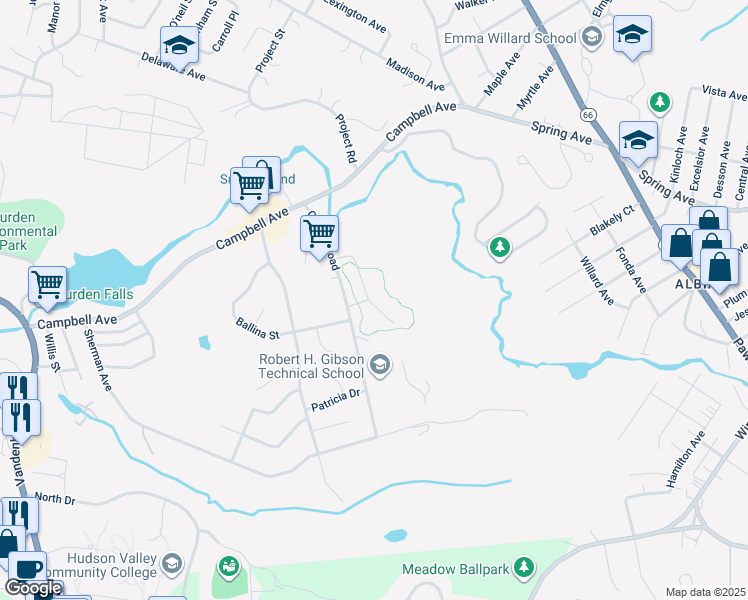map of restaurants, bars, coffee shops, grocery stores, and more near 113 Country Garden Apartment in Troy