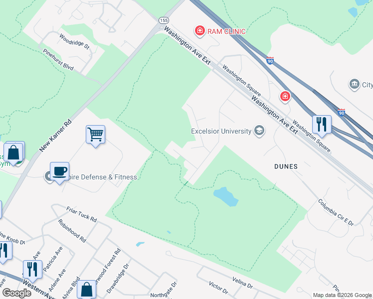 map of restaurants, bars, coffee shops, grocery stores, and more near 8 Coral Berry Circle in Albany