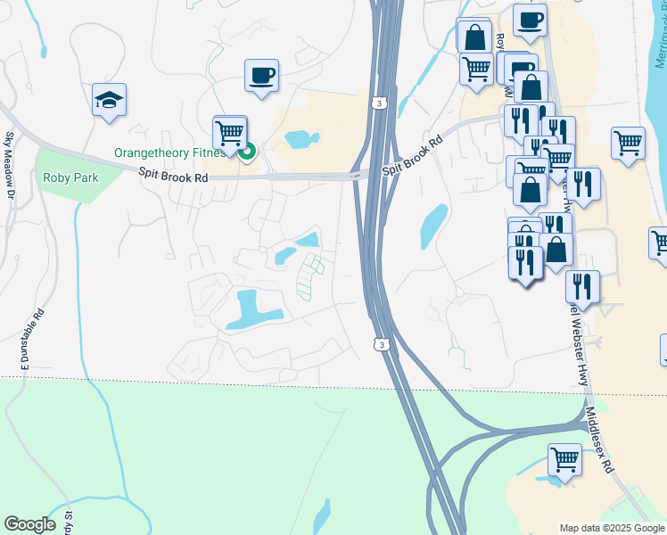 map of restaurants, bars, coffee shops, grocery stores, and more near 321 Brook Village Road in Nashua