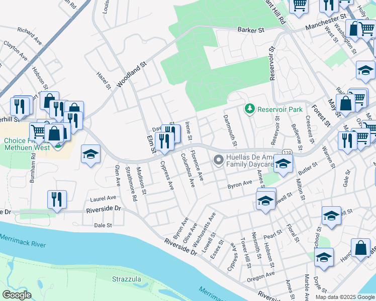 map of restaurants, bars, coffee shops, grocery stores, and more near 660 Haverhill Street in Lawrence