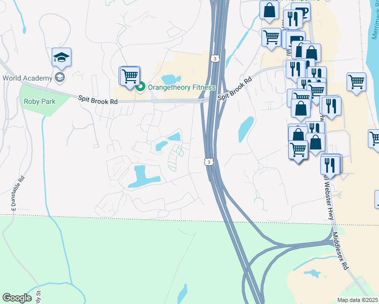 map of restaurants, bars, coffee shops, grocery stores, and more near 305 Brook Village Road in Nashua