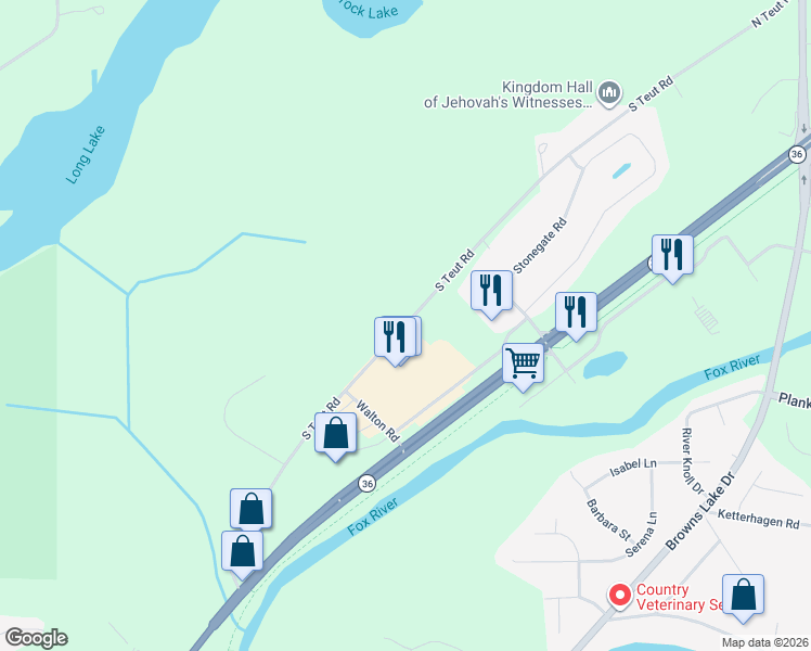 map of restaurants, bars, coffee shops, grocery stores, and more near 1020 South Teut Road in Burlington