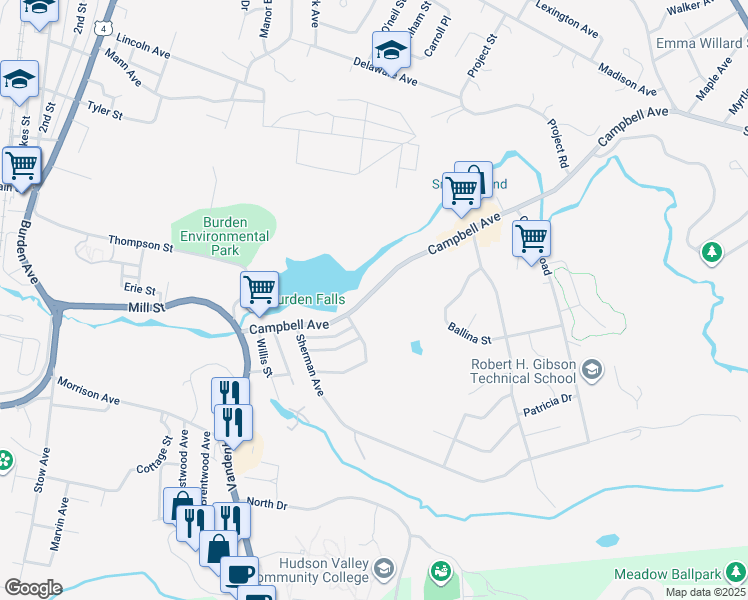 map of restaurants, bars, coffee shops, grocery stores, and more near 94 Campbell Avenue in Troy