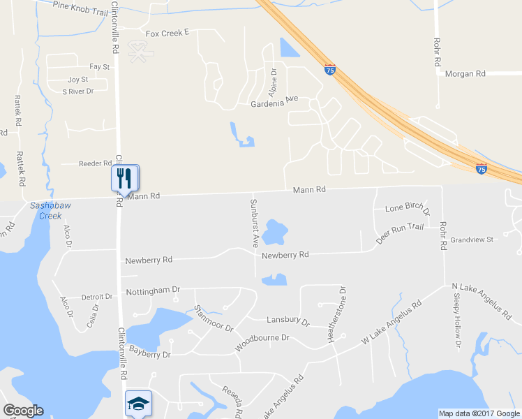map of restaurants, bars, coffee shops, grocery stores, and more near 4460 Sunburst Avenue in Waterford Township