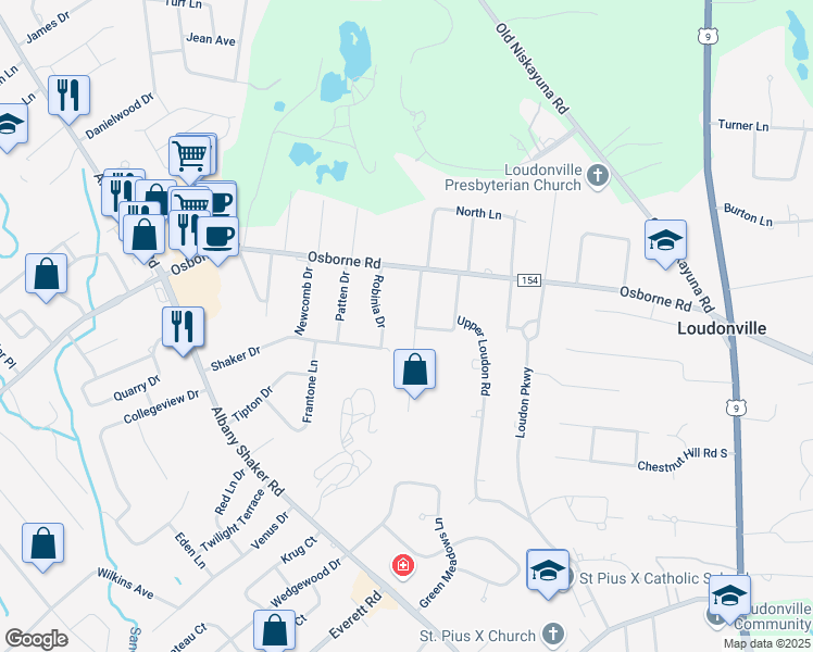 map of restaurants, bars, coffee shops, grocery stores, and more near 9 Maple Lane South in Albany