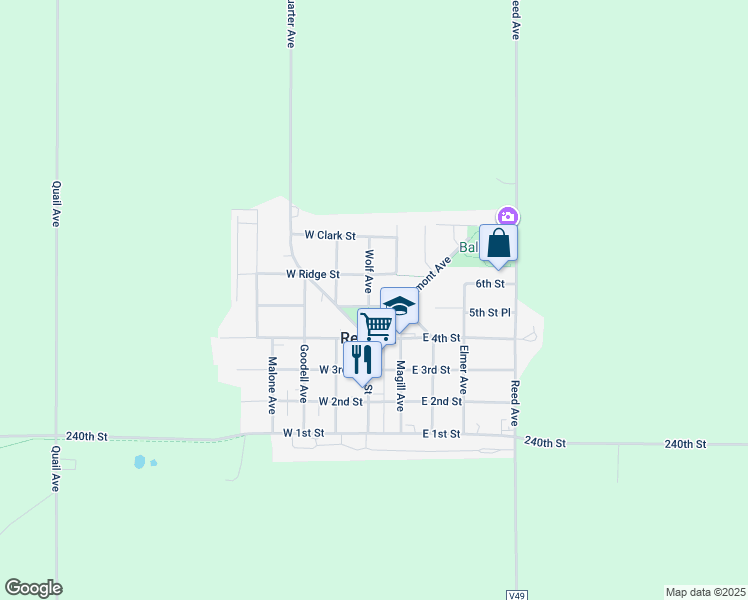map of restaurants, bars, coffee shops, grocery stores, and more near 112 East 5th Street in Readlyn