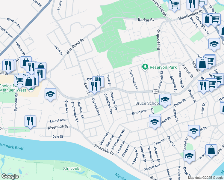 map of restaurants, bars, coffee shops, grocery stores, and more near 660 Haverhill Street in Lawrence