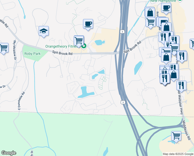 map of restaurants, bars, coffee shops, grocery stores, and more near 500 Brook Village Road in Nashua