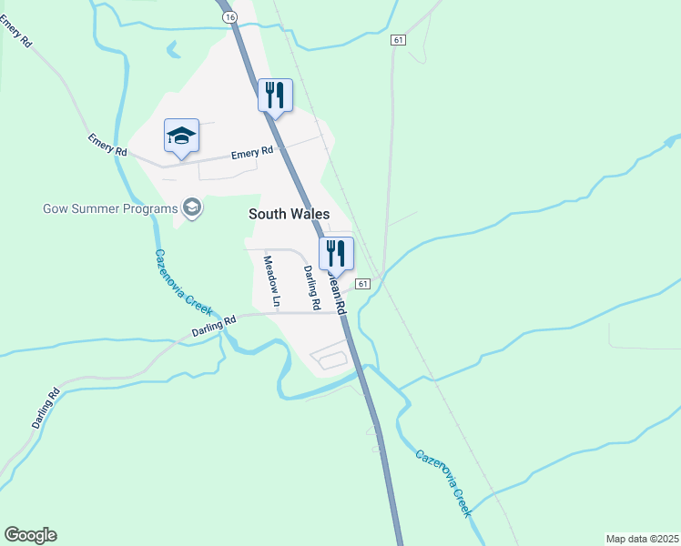 map of restaurants, bars, coffee shops, grocery stores, and more near 6531 Olean Road in South Wales