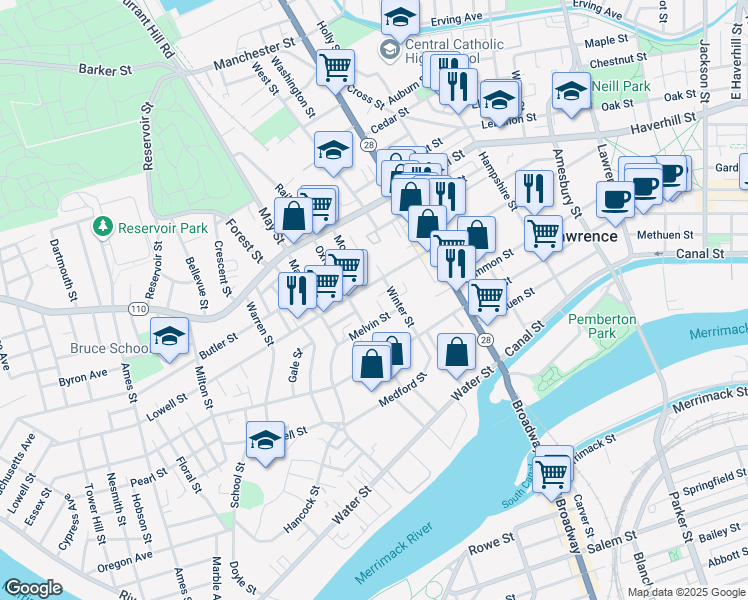 map of restaurants, bars, coffee shops, grocery stores, and more near 18 Kempton Court in Lawrence