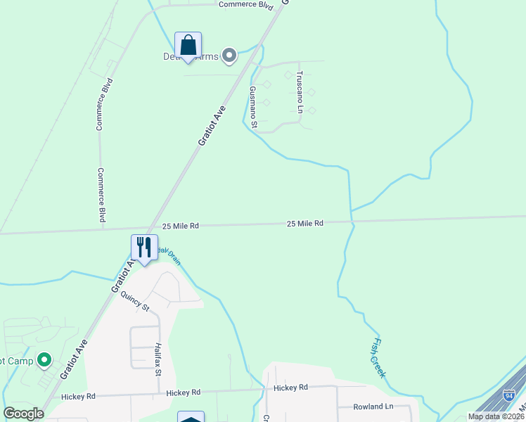 map of restaurants, bars, coffee shops, grocery stores, and more near 30605 25 Mile Road in New Baltimore