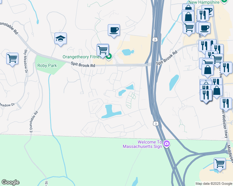 map of restaurants, bars, coffee shops, grocery stores, and more near 15C Brook Village Road in Nashua