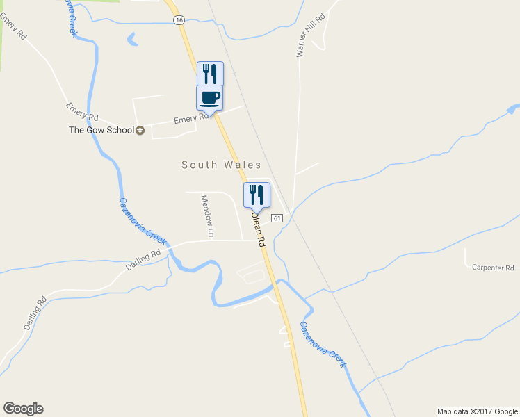 map of restaurants, bars, coffee shops, grocery stores, and more near 6531 Olean Road in South Wales