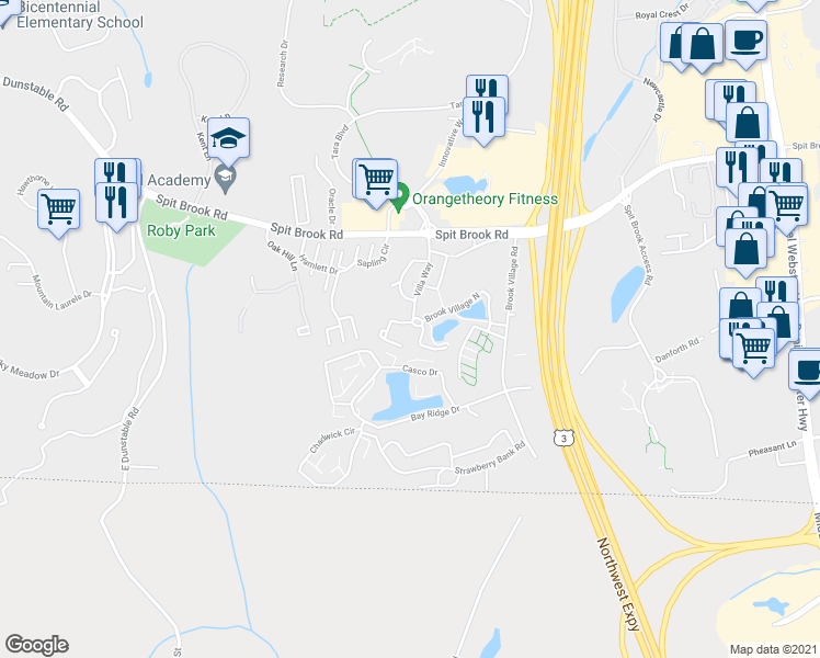 map of restaurants, bars, coffee shops, grocery stores, and more near Q3 Snow Circle in Nashua