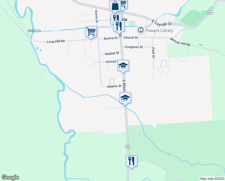 map of restaurants, bars, coffee shops, grocery stores, and more near 5 Adams Street in Moravia