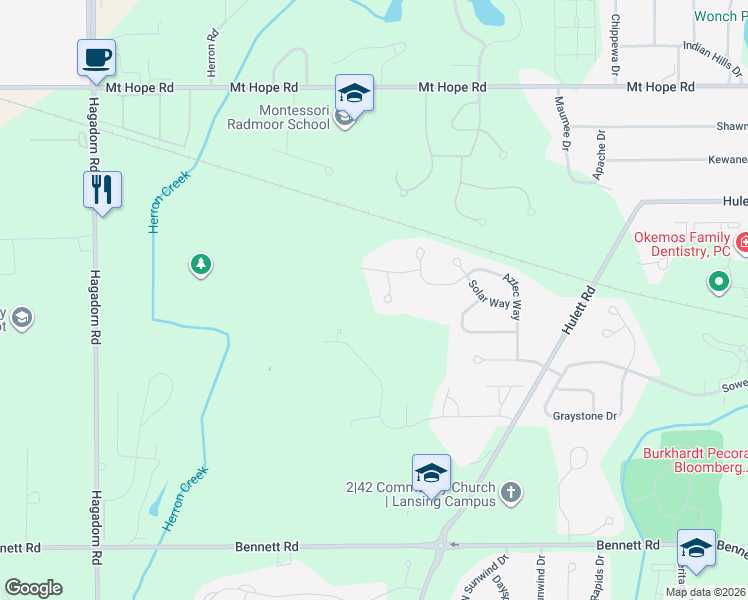 map of restaurants, bars, coffee shops, grocery stores, and more near 4269 Shadow Ridge in Okemos