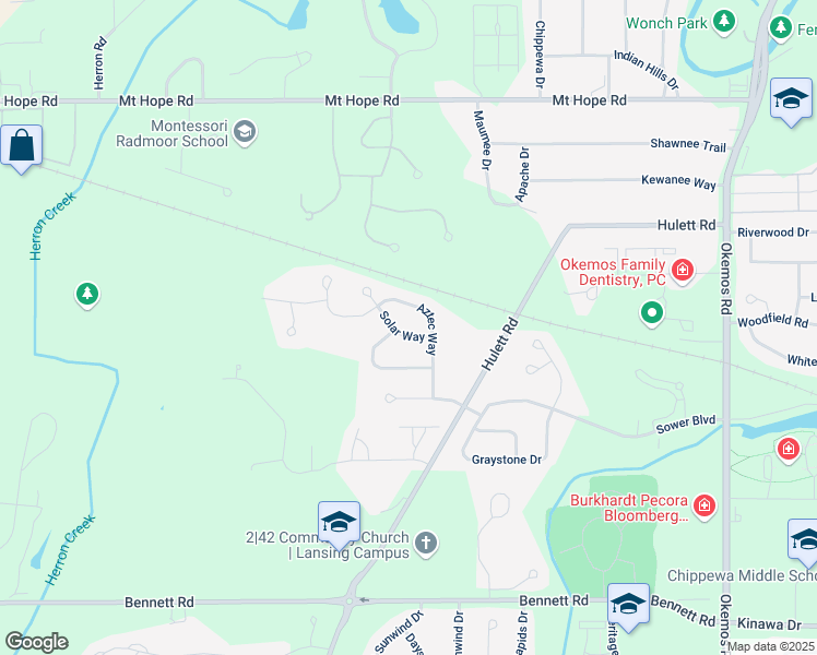 map of restaurants, bars, coffee shops, grocery stores, and more near 2566 Sundance Lane in Meridian charter Township