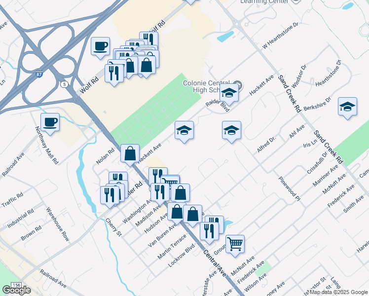 map of restaurants, bars, coffee shops, grocery stores, and more near 100 California Avenue in Albany