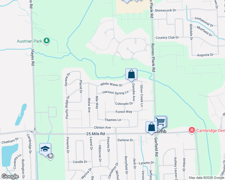 map of restaurants, bars, coffee shops, grocery stores, and more near 55601 Belle Lane in Macomb