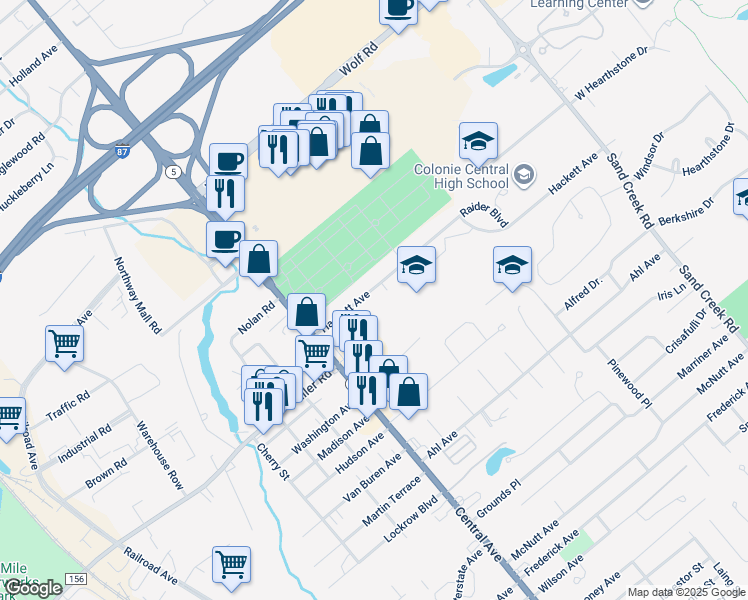 map of restaurants, bars, coffee shops, grocery stores, and more near 25 Hackett Avenue in Albany