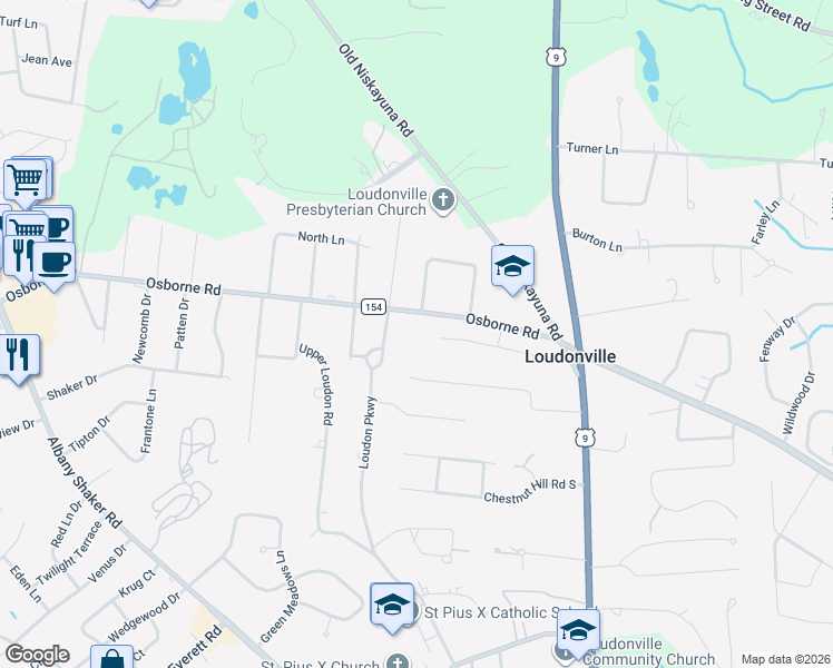 map of restaurants, bars, coffee shops, grocery stores, and more near 33 Cherry Tree Road in Albany