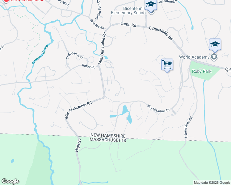 map of restaurants, bars, coffee shops, grocery stores, and more near 55 Georgetown Drive in Nashua