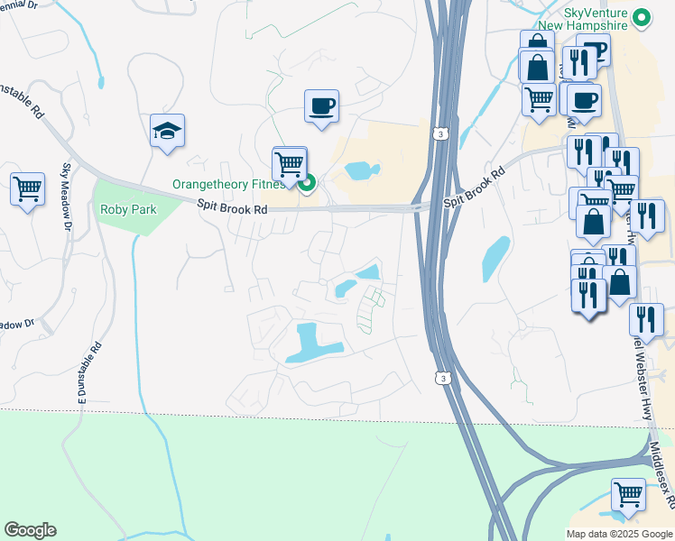 map of restaurants, bars, coffee shops, grocery stores, and more near 15C Brook Village North in Nashua