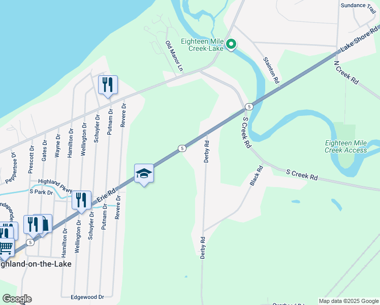 map of restaurants, bars, coffee shops, grocery stores, and more near 6722 Derby Road in Derby