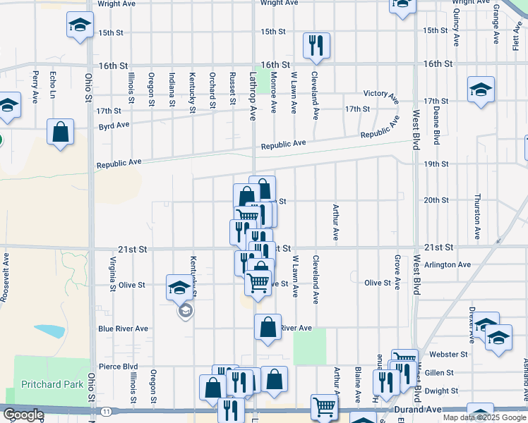 map of restaurants, bars, coffee shops, grocery stores, and more near 3808 20th Street in Racine