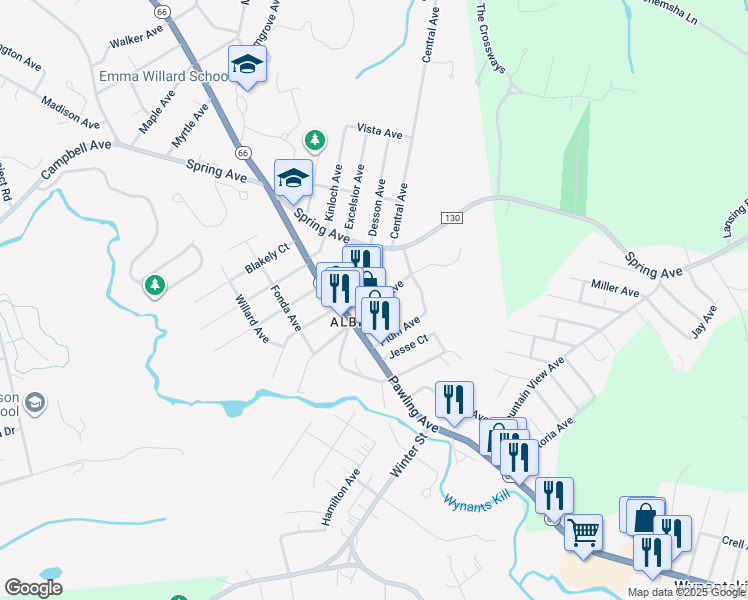 map of restaurants, bars, coffee shops, grocery stores, and more near 15 Albia Avenue in Troy