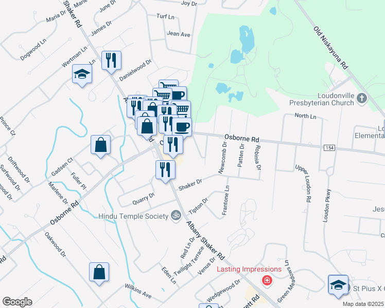 map of restaurants, bars, coffee shops, grocery stores, and more near 260 Osborne Road in Albany