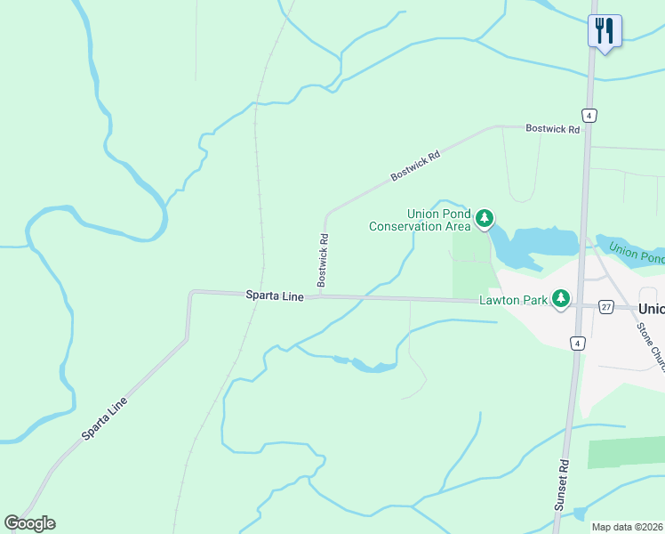 map of restaurants, bars, coffee shops, grocery stores, and more near 6174 Bostwick Road in Union