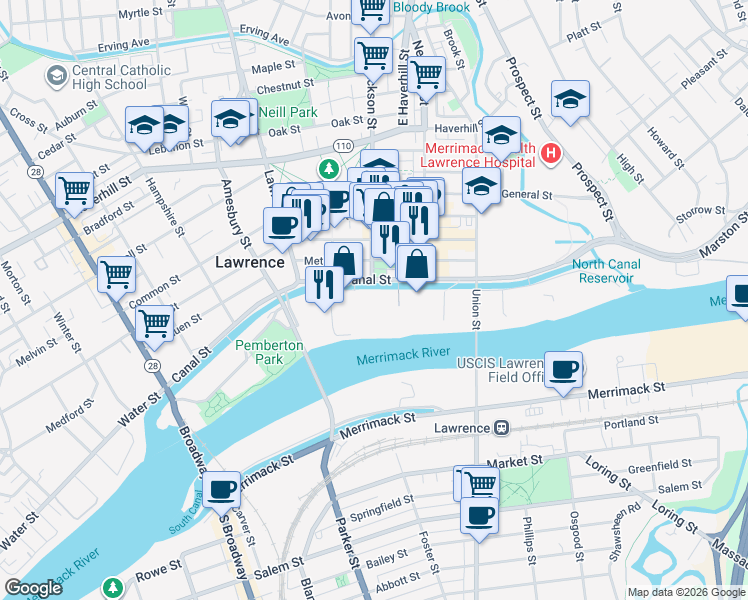 map of restaurants, bars, coffee shops, grocery stores, and more near 2 Museum Square in Lawrence