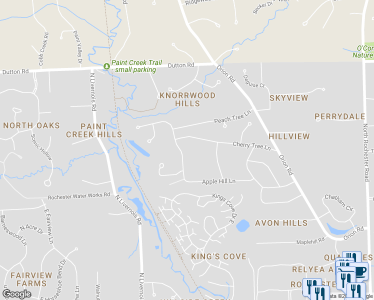 map of restaurants, bars, coffee shops, grocery stores, and more near 859 Peach Tree Lane in Rochester Hills