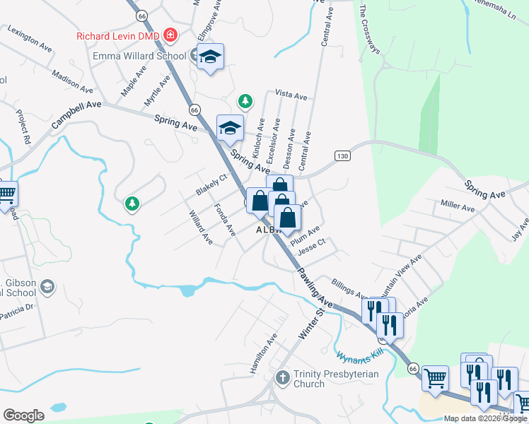 map of restaurants, bars, coffee shops, grocery stores, and more near 519 Pawling Avenue in Troy