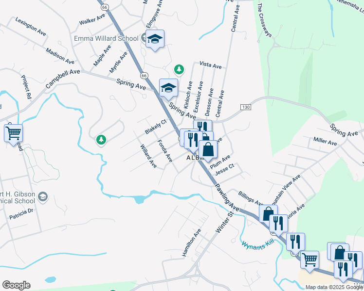 map of restaurants, bars, coffee shops, grocery stores, and more near 519 Pawling Avenue in Troy