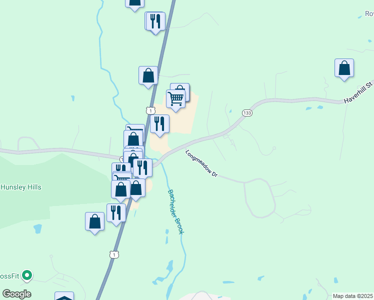 map of restaurants, bars, coffee shops, grocery stores, and more near 277 Haverhill Street in Rowley