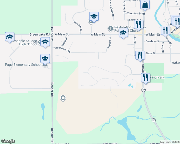 map of restaurants, bars, coffee shops, grocery stores, and more near 923 Green Meadows Drive in Middleville