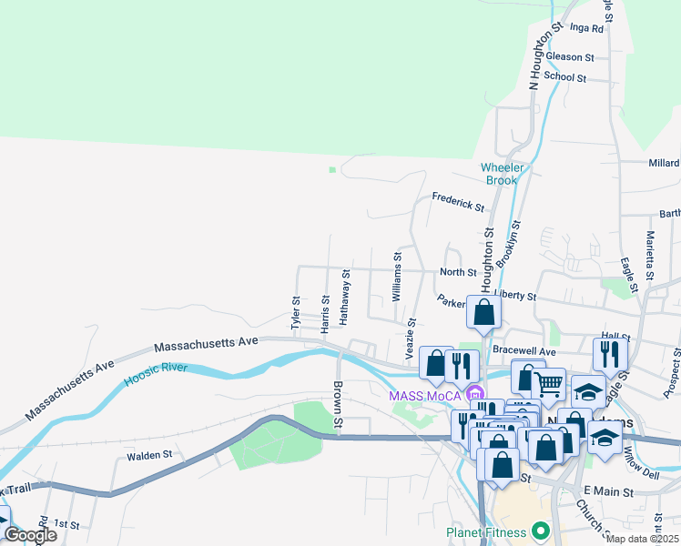 map of restaurants, bars, coffee shops, grocery stores, and more near 173-215 North Street in North Adams