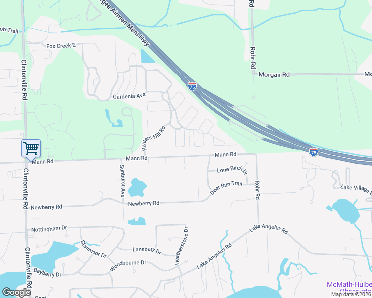 map of restaurants, bars, coffee shops, grocery stores, and more near 2500 Mann Road in Clarkston