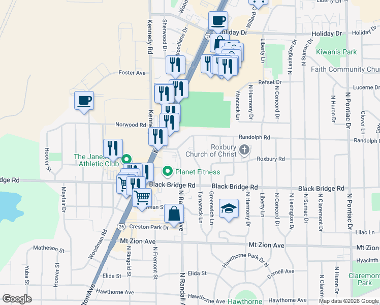 map of restaurants, bars, coffee shops, grocery stores, and more near 1919 Tamarack Lane in Janesville