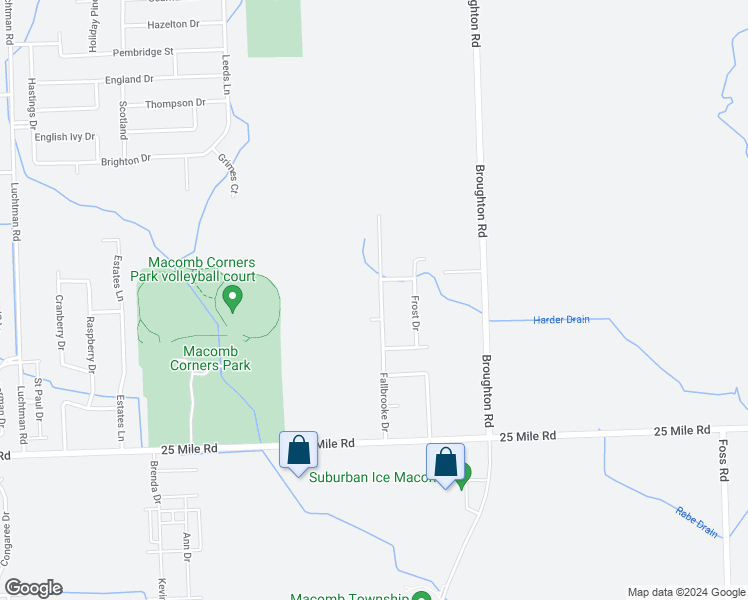 map of restaurants, bars, coffee shops, grocery stores, and more near 55629 Fallbrooke Drive in Macomb
