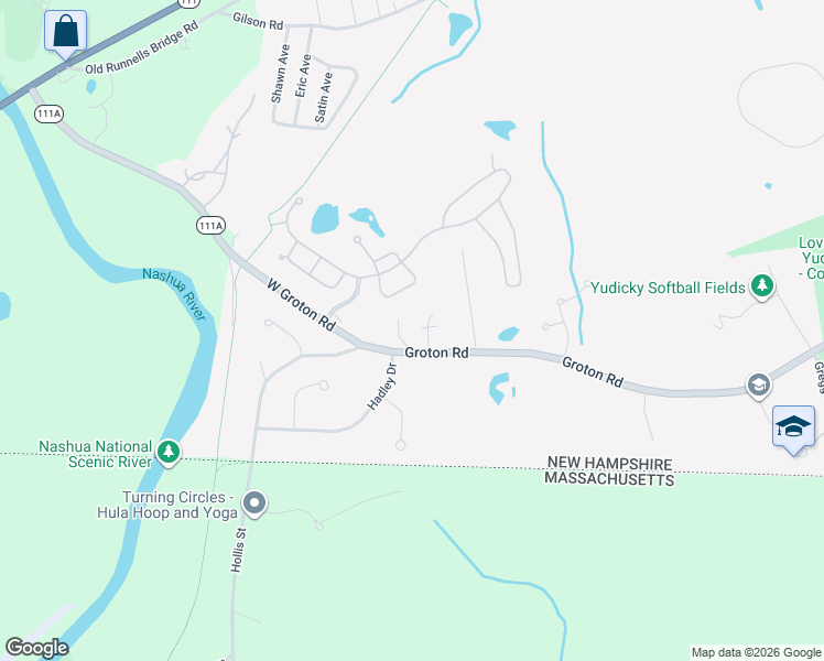 map of restaurants, bars, coffee shops, grocery stores, and more near 67 Groton Road in Nashua