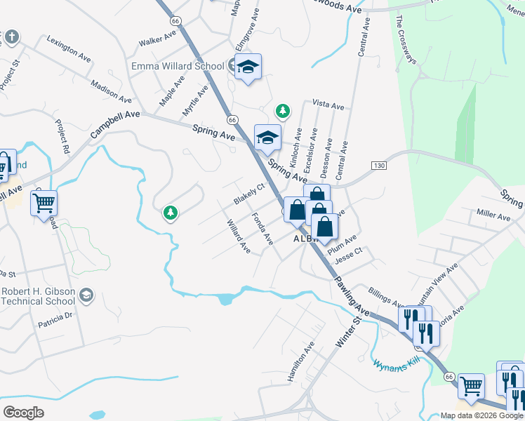 map of restaurants, bars, coffee shops, grocery stores, and more near 17 Munro Court in Troy