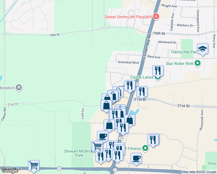 map of restaurants, bars, coffee shops, grocery stores, and more near 2106 Frankie Place in Mount Pleasant