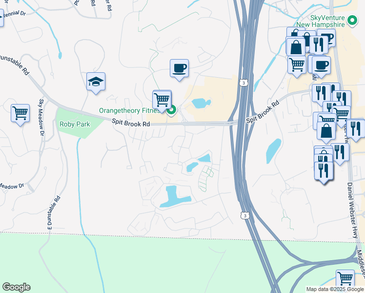 map of restaurants, bars, coffee shops, grocery stores, and more near 8 Villa Way in Nashua